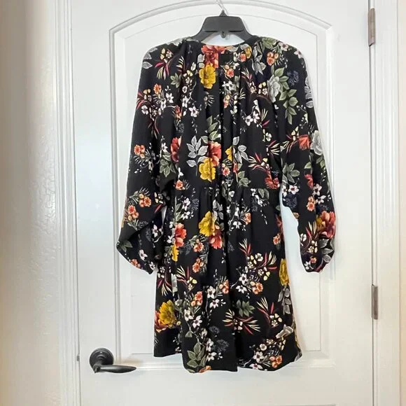 Umgee Small Dress Tunic Black Fall Summer Floral Boho Babydoll - Picture 4 of 6